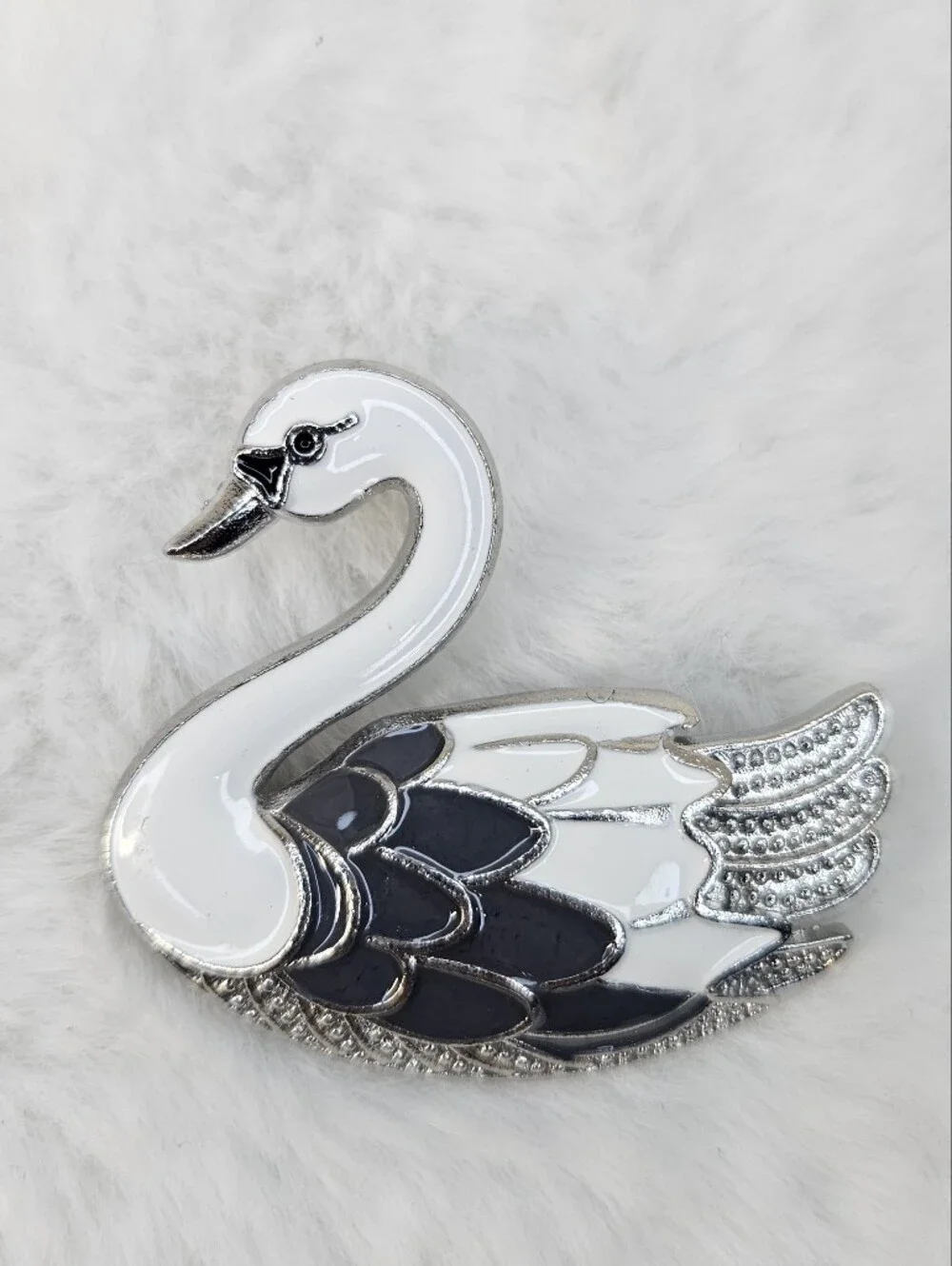 Elegant White and Black Swan Brooch